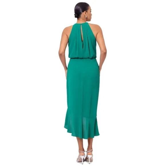 XSCAPE Women's Crepe Choker Halter-Neck High-Low Midi Dress Green Size 8 NWT - Picture 3 of 13